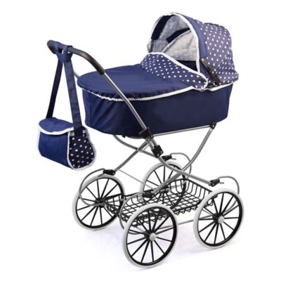 Bayer Design Dolls: Classic Deluxe Pram - Blue &White - Includes Shoulder Bag, Kids Pretend Play, 12151AA
