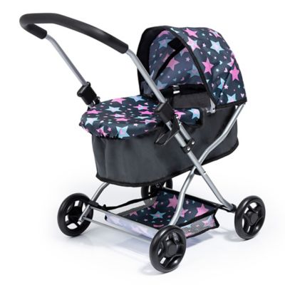 Bayer Design Dolls: Pram Starter - Blue Pink, Stars - with Soft Adjustable Height Handle, 12906AA