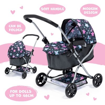 Image showing  Dolls: Pram Starter - Blue Pink, Stars - with Soft Adjustable Height Handle, 12906AA