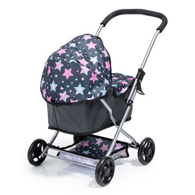 Image showing  Dolls: Pram Starter - Blue Pink, Stars - with Soft Adjustable Height Handle, 12906AA