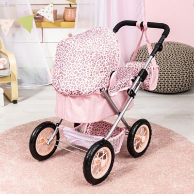 Image showing  Dolls: Trendy Pram - Pink & Animal Print- Includes Shoulder Bag, 13002AA