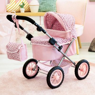 Image showing  Dolls: Trendy Pram - Pink & Animal Print- Includes Shoulder Bag, 13002AA