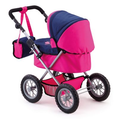 Image showing  Dolls: Trendy Pram - Blue, Hot Pink, Butterfly - Includes Shoulder Bag, 13013AA