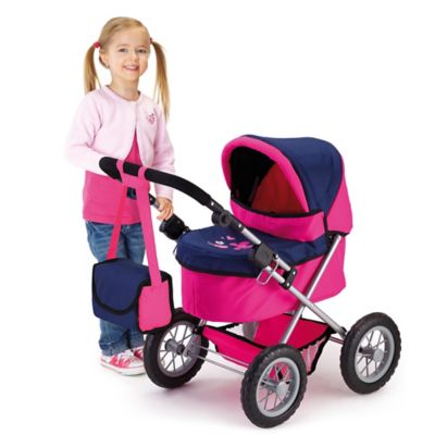 Image showing  Dolls: Trendy Pram - Blue, Hot Pink, Butterfly - Includes Shoulder Bag, 13013AA