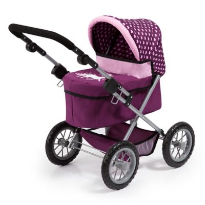 Image showing  Dolls: Trendy Pram - Burgundy, Pink, Hearts - Includes Shoulder Bag, 13037AA