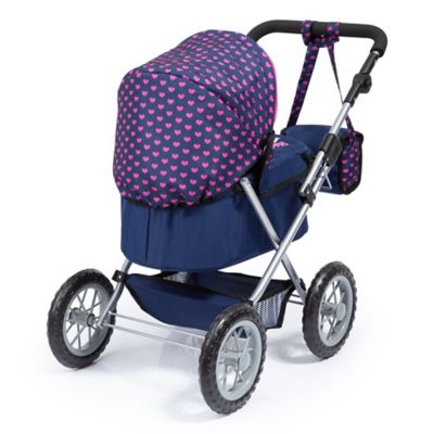 Image showing  Dolls: Trendy Pram - Blue, Pink, Hearts - Includes Shoulder Bag, Fits Dolls Up to 18 in., 13054AA