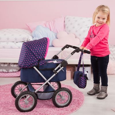 Image showing 5 th Bayer Design Dolls: Trendy Pram - Blue, Pink, Hearts - Includes Shoulder Bag, Fits Dolls Up to 18 in., 13054AA