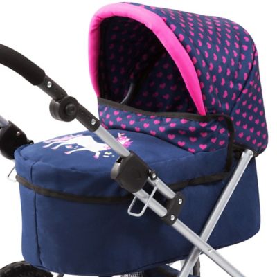 Image showing 6 th Bayer Design Dolls: Trendy Pram - Blue, Pink, Hearts - Includes Shoulder Bag, Fits Dolls Up to 18 in., 13054AA