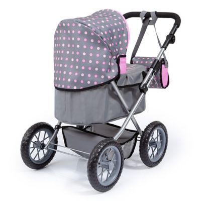 Image showing  Dolls: Trendy Pram - Grey, Pink, Dots - Includes Shoulder Bag, Fits Dolls Up to 18 in., 13066AA