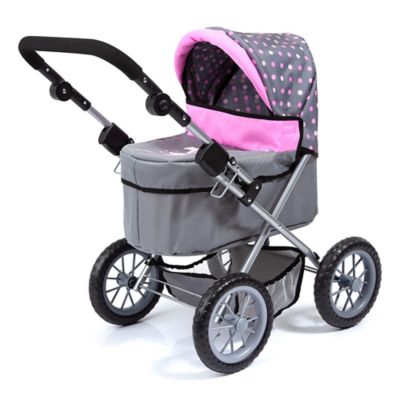 Image showing  Dolls: Trendy Pram - Grey, Pink, Dots - Includes Shoulder Bag, Fits Dolls Up to 18 in., 13066AA
