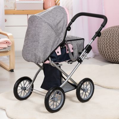 Image showing  Dolls: Pram City Star - Grey, Pink, Butterfly - Includes Matching Handbag, 13627AA