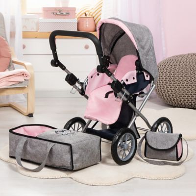 Image showing  Dolls: Pram City Star - Grey, Pink, Butterfly - Includes Matching Handbag, 13627AA