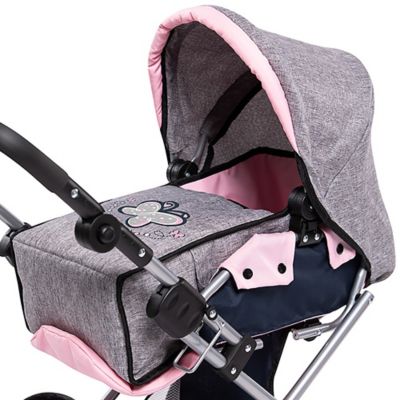 Image showing 6 th Bayer Design Dolls: Pram City Star - Grey, Pink, Butterfly - Includes Matching Handbag, 13627AA