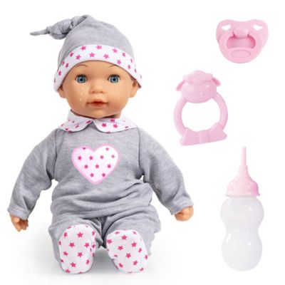 Bayer Design Doll: Interactive Tears Baby - Grey, Pink, Hearts - 15 in. (38Cm), 93809AL