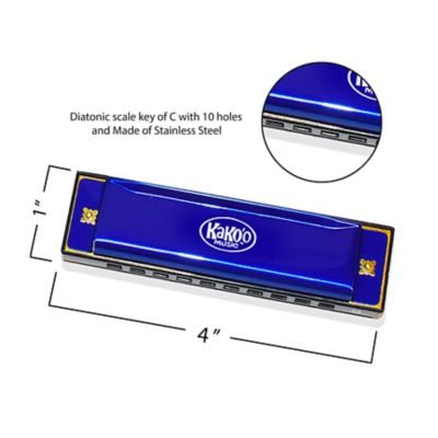 Image showing  Classic Metal Harmonica - 4 in. Harmonica Comes with Storage Case, Microfiber Cloth, 50301