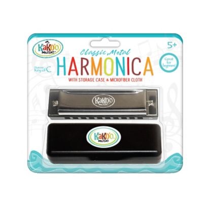 Image showing  Classic Metal Harmonica - 4 in. Harmonica Comes with Storage Case, Microfiber Cloth, 50304
