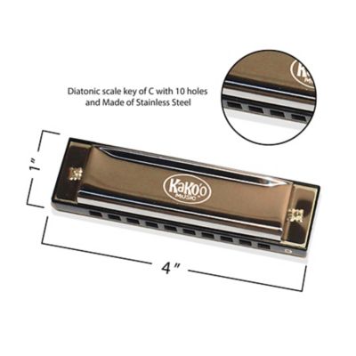 Image showing  Classic Metal Harmonica - 4 in. Harmonica Comes with Storage Case, Microfiber Cloth, 50304