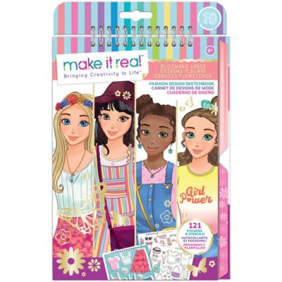 Make It Real Fashion Design Sketchbook Blooming Vibes, Includes 121 Stickers and Stencils