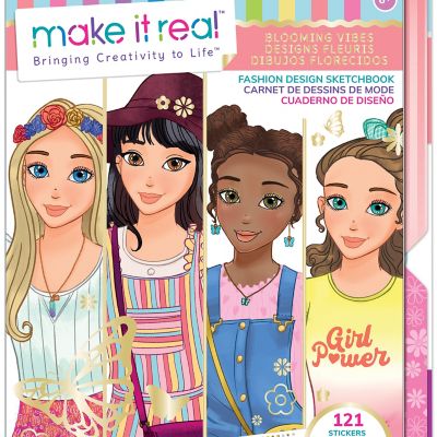 Image showing 7 th Make It Real Fashion Design Sketchbook Blooming Vibes, Includes 121 Stickers and Stencils