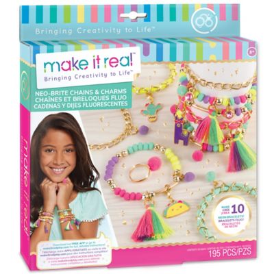 Make It Real Neo-Brite Chains & Charms Kit - Create 10 Unique Cord & Tassel Charm Bracelets, 195 Pieces, 1313