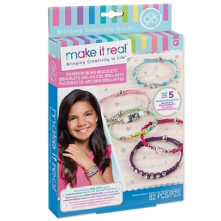 Make It Real Rainbow Bling Bracelets Kit - Create 5 Unique Cord Charm Bracelets, 82 Pieces, 1206
