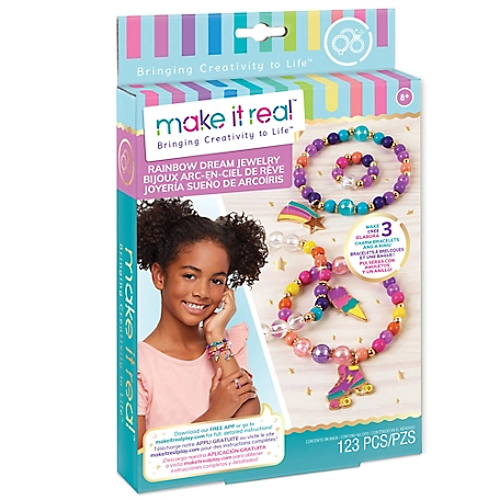 Make It Real Rainbow Dream Jewelry Kit - Create 3 Unique Charm Bracelets & a Ring, 123 Pieces, 1204