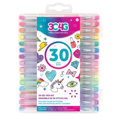 3C4G Three Cheers For Girls 30 pc. Gel Pen Set - Plus 100 Color-In Stickers, Make It Real, 57172