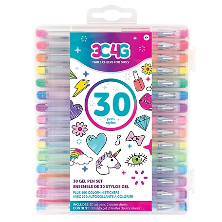 3C4G Three Cheers For Girls 30 pc. Gel Pen Set - Plus 100 Color-In Stickers, Make It Real, 57172