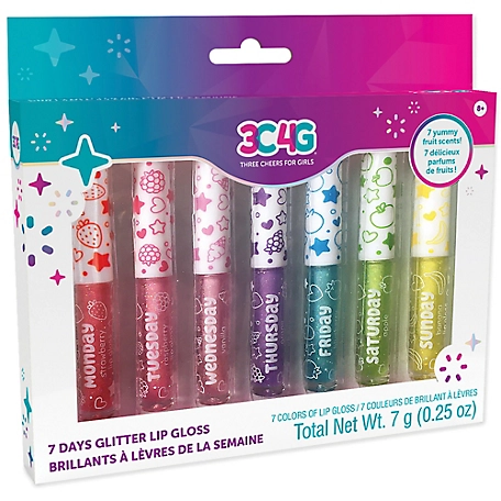 3C4G Three Cheers For Girls 7 Days Glitter Lip Gloss - 7 pc. Wand Fruit Flavored Set, Make It Real