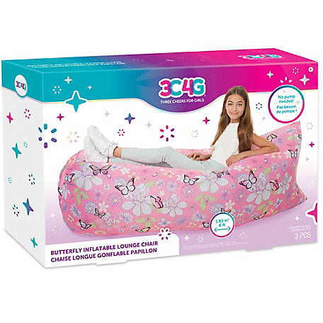 3C4G Three Cheers For Girls Butterfly Inflatable Lounge Chair - Pink Flower & Butterfly, 6 ft., 250 lb. Capacity