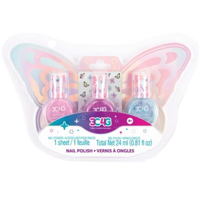 3C4G Three Cheers For Girls Butterfly Nail Polish Trio, 3 Bottles with Butterfly Nail Stickers, Tweens & Girls, 10043