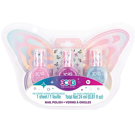 3C4G Three Cheers For Girls Butterfly Nail Polish Trio, 3 Bottles with Butterfly Nail Stickers, Tweens & Girls, 10043