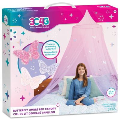 3C4G Three Cheers For Girls Butterfly Ombre Bed Canopy - Pink & Purple Shimmering Butterflies, Make It Real, 18022
