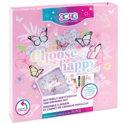 3C4G Three Cheers For Girls Butterfly Sketchbook & Drawing Set - 20 pc. Set, Art Kit, Make It Real, Tweens & Girls, 12028
