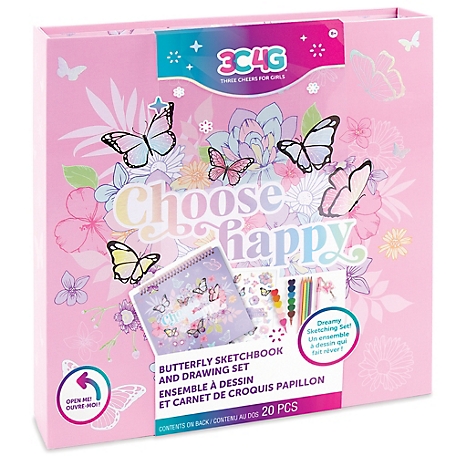 3C4G Three Cheers For Girls Butterfly Sketchbook & Drawing Set - 20 pc. Set, Art Kit, Make It Real, Tweens & Girls, 12028