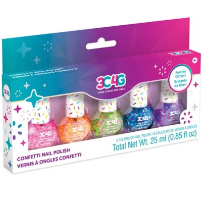 3C4G Three Cheers For Girls Confetti Nail Polish Set, 5 Bottles, Tweens & Girls, Non-Toxic Long-Lasting Polish, 10012