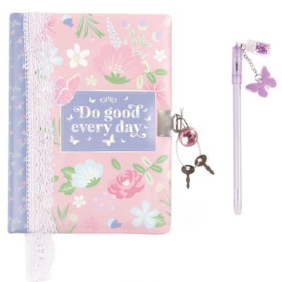 Image showing  Cottagecore Floral Locking Journal and Pen Set, With Butterfly Charm Pen