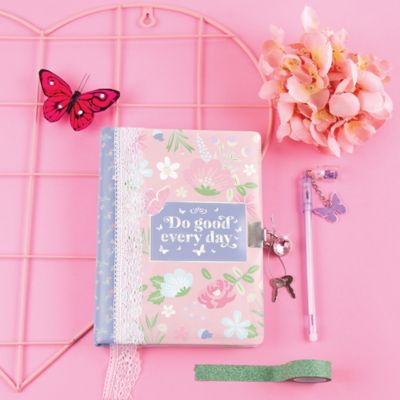 Image showing 5 th 3C4G Three Cheers For Girls Cottagecore Floral Locking Journal and Pen Set, With Butterfly Charm Pen