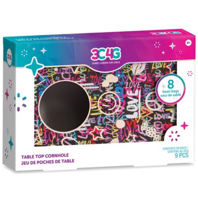 3C4G Three Cheers For Girls' Graffiti Table Top Cornhole - 7 in. x 10 in., with 8 Mini Bean Bags in Pink & Blue, 14025