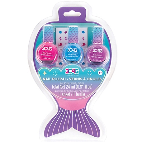 3C4G Three Cheers For Girls Mermaid Shimmer Trio Nail Polish Set - 3 Bottles with Nail Stickers, Make It Real, Tweens & Girls
