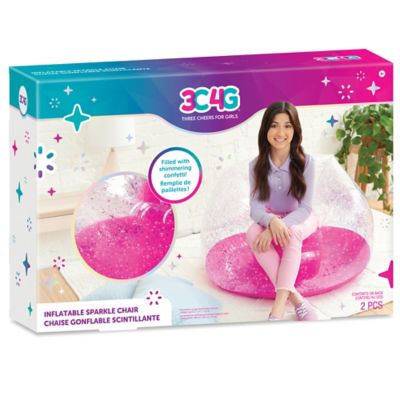 3C4G Three Cheers For Girls Pink Glitter Confetti Inflatable Chair - Pink & Sparkle, Make It Real, Teens Tweens & Girls