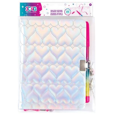 3C4G Three Cheers For Girls Quilted Locking Journal & Pen - Silver with Rainbow Pen, Make It Real, Teens Tweens & Girls, 12035