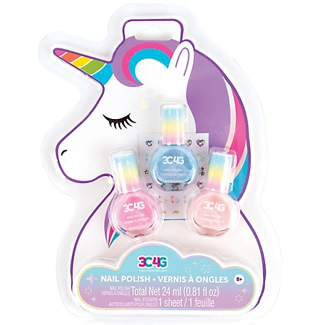 3C4G Three Cheers For Girls Unicorn Shimmer Trio Nail Polish Set - 3 Bottles with Nail Stickers, Make It Real, Tweens & Girls