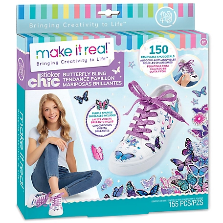 Make It Real Sticker Chic Butterfly Bling - 150 Decorative Stickers, Purple Blue Butterflies, Removable Shoe Decals, 1325