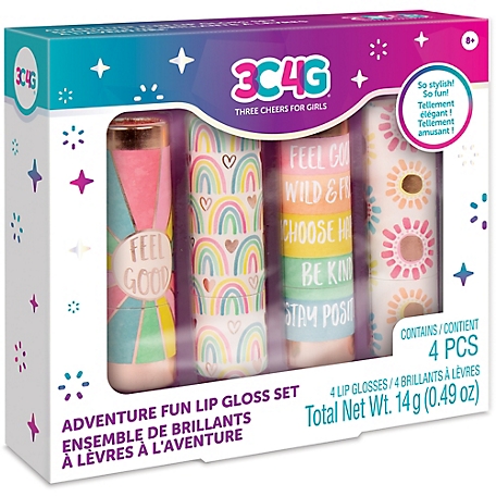 3C4G Three Cheers For Girls Adventure Fun: Lip Gloss Set - 4 pc. Scented Lip Gloss Sticks, Cherry-Peach-Grape-Strawberry