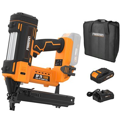 Freeman 20 V Cordless 16 ga. 1 in. Fencing Stapler Kit with Lithium Ion Battery, Charger, Bag, 1300 Shots per Charge