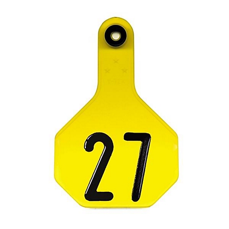 Y-TEX Numbered All-American 3-Star Cattle Ear Tags, 25-Pack, Numbered 26-50, Yellow