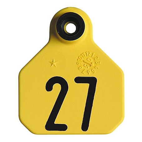 Y-TEX Numbered All-American 1-Star Livestock Ear Tags, 25 pk., Numbered 26-50, Yellow