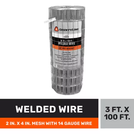 CountyLine Welded Wire 100' x 3' 14 Gauge 2" x 4" Mesh Welded Wire Fencing