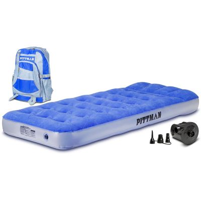 Pittman Outdoors 9 in. Twin Kids' Home Air Mattress with Travel Backpack and Electric Air Pump, Blue